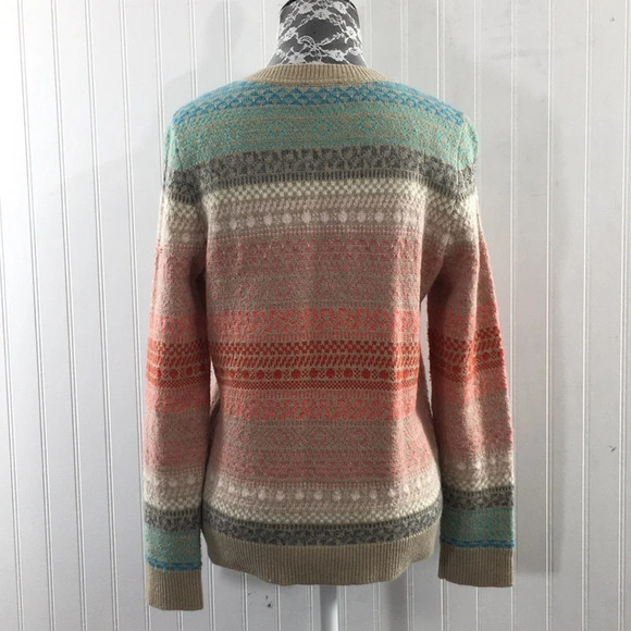 Talbots Tan Pink Knit Cardigan Sweater Womens Small Button Front Striped - Picture 3 of 10